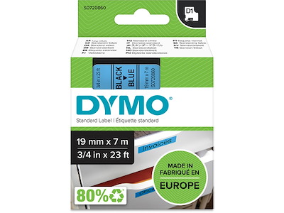 Labeltape, 19mm x 7m, Sort på Blå, 1 rulle, Dymo D1 45806