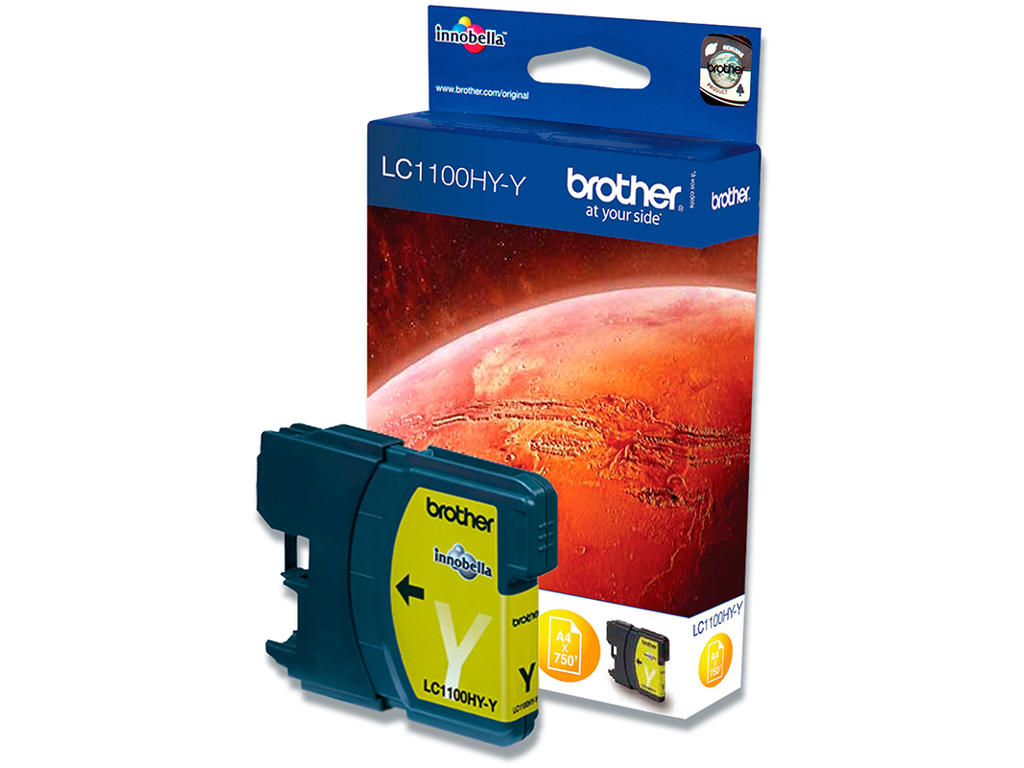 Blækpatron, 1 stk, 750 sider, Yellow-gul, Brother LC1100HYY