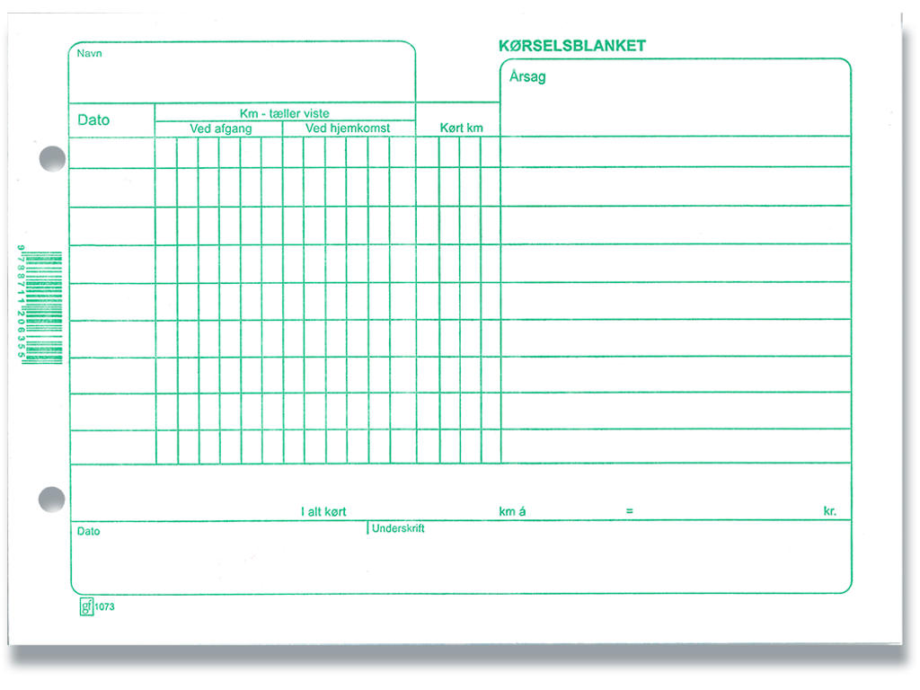 Kørselsregnskab, Tværformat, 210x148 mm, 100 ark, GF 