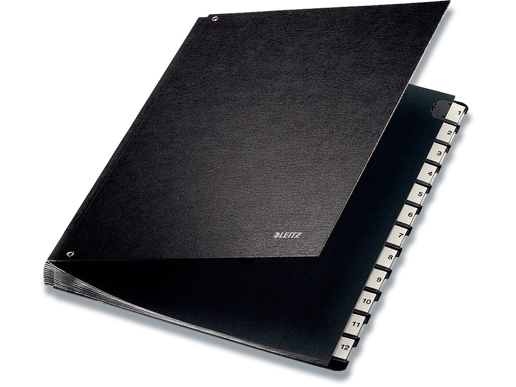 Sorteringsmappe, 1-12, Sort, A4, Leitz 