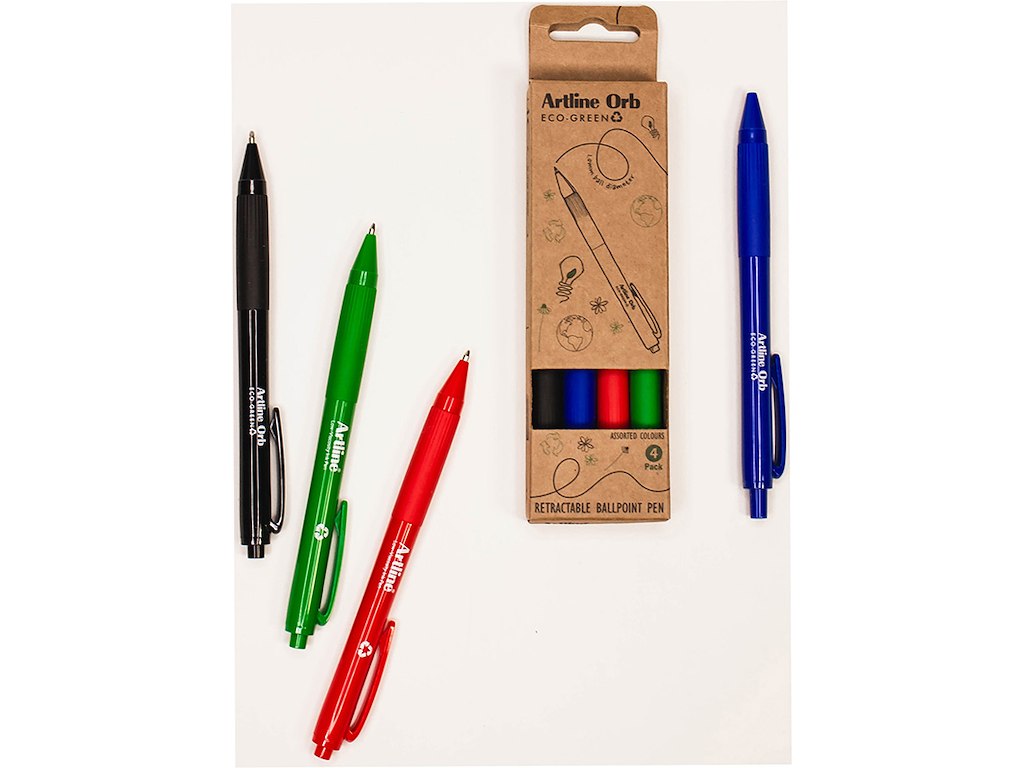 Kuglepen, 1.0 mm, Sort Blå Rød Grøn, Artline ECO-GREEN Orb