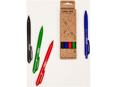 Kuglepen, 1.0 mm, Sort Blå Rød Grøn, Artline ECO-GREEN Orb