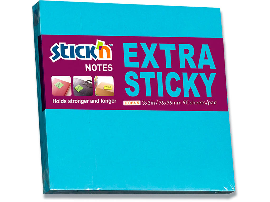 Memonotes, 76x76 mm, Blå, 1 blok, Stick'n Extra Sticky 