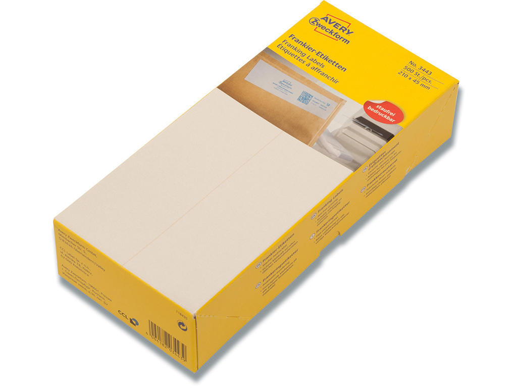 Frankeringsetiketter, 90x210 mm, Kompatibel, 500 etiketter, Avery Francotyp-Postalia Dobbelt
