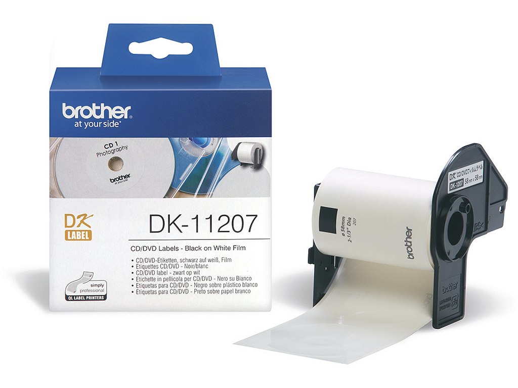 Labeltape, CD/DVD etiketter, Ø58 mm, 1 rulle, Brother P-Touch DK-11207