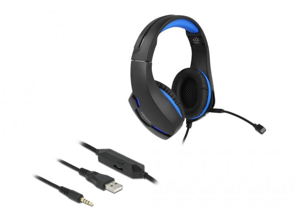 DeLOCK 27182 hovedtelefoner/headset Ledningsført Spil USB Type-A Sort, Blå