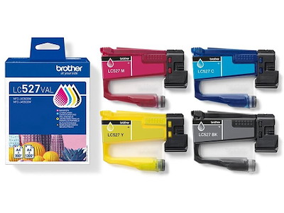 Blækpatroner, 4 stk, Sort: 1300 sider Farver: 900 sider, 4 farver, Brother LC527VAL