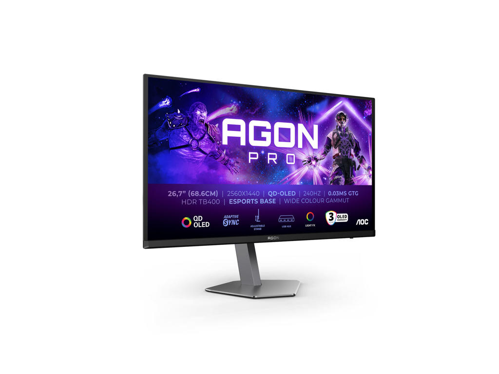 AOC AGON PRO AG276QZD2 computerskærm 67,8 cm (26.7") 2560 x 1440 pixel Quad HD QD-OLED Grå