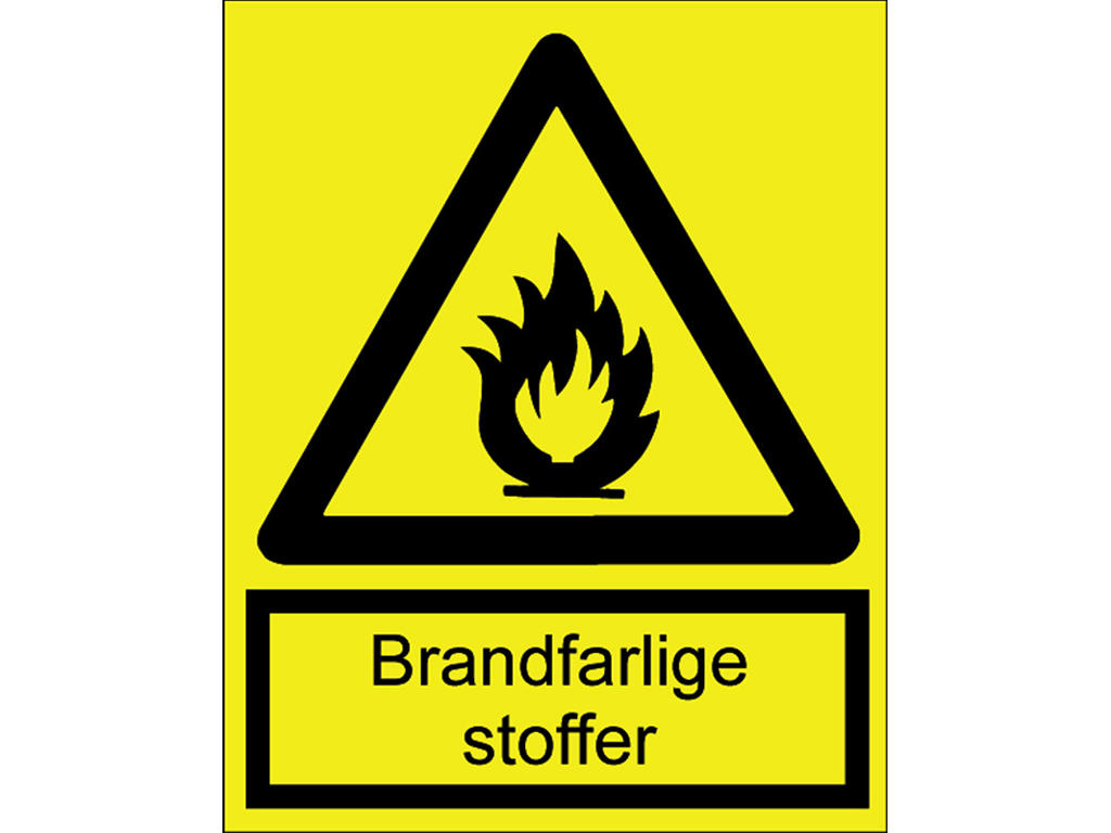 Advarselsskilt, A4, Plast, "Brandfarlige stoffer", OX-ON