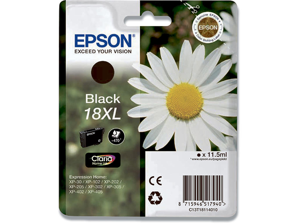 Blækpatron, 1 stk, 470 sider, Black-sort, Epson 18XL-T1811