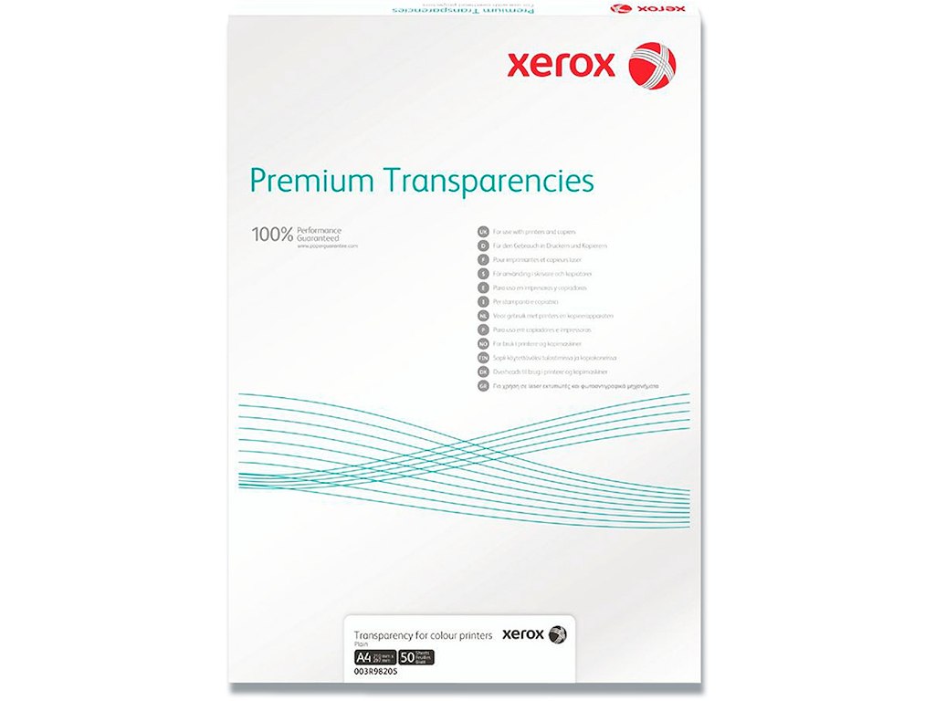 Transparenter, Til laserprinter og kopimaskiner, A3, 100 stk, Xerox Premium 003R98203