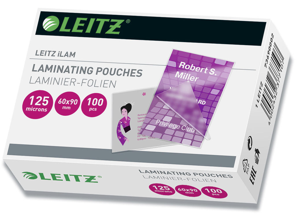 Lamineringslommer, 60x90 mm, 125 micron, 100 stk, Leitz iLam Gloss