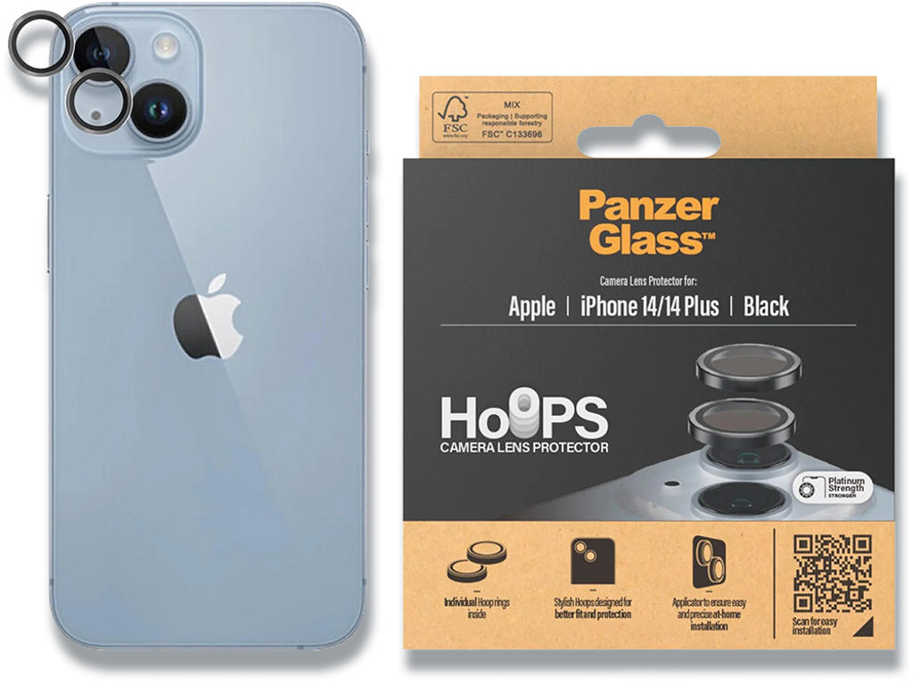 Kameralinsebeskytter, iPhone 14 og iPhone 14 Plus, Sort, 1 sæt, PanzerGlass Hoops