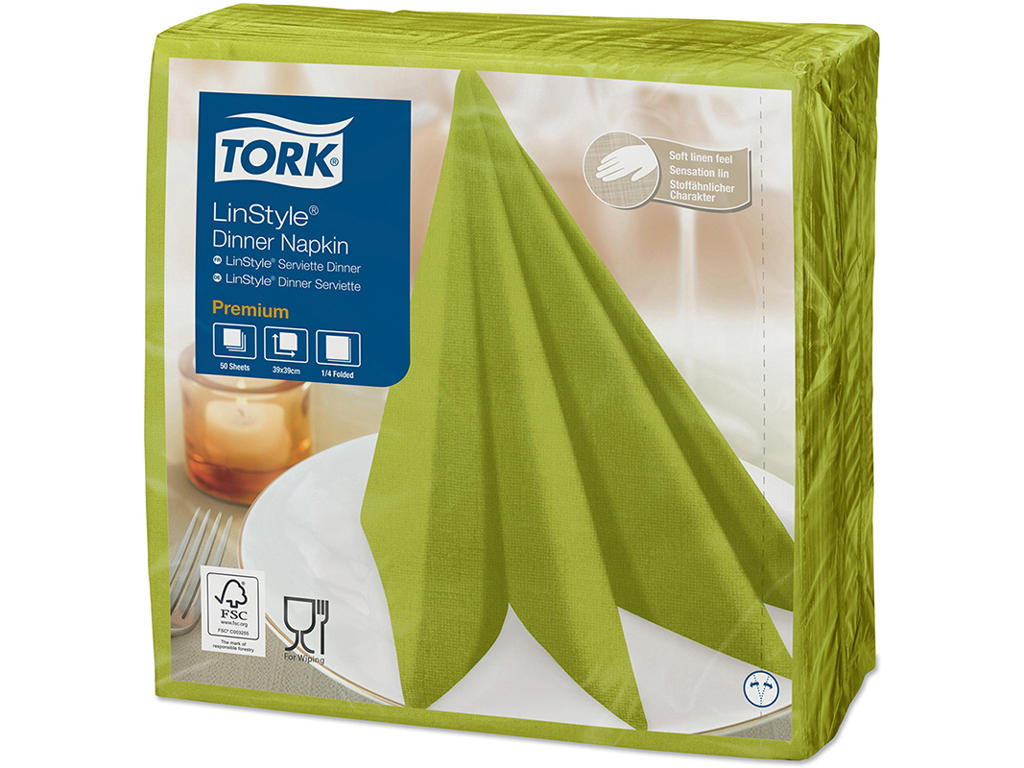 Servietter, 1 lag, Pistacie, 40x40 cm, 50 stk, Tork Linstyle