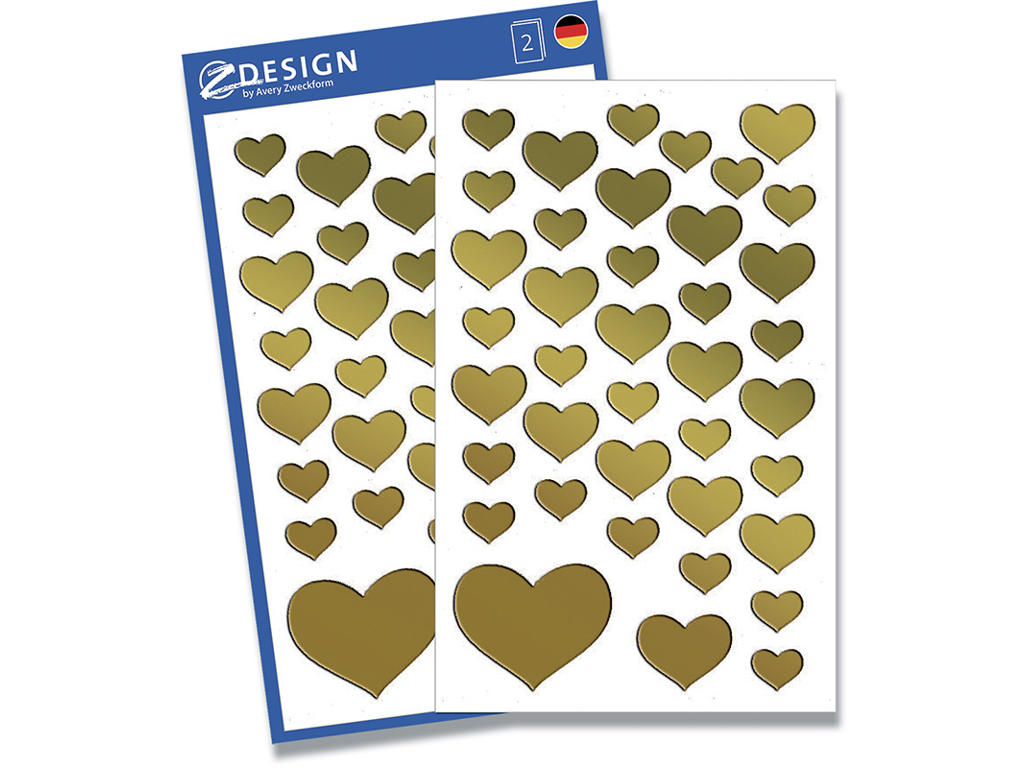 Oblater, Hjerter guld, Assorterede størrelser, 76 stk, Avery Design 
