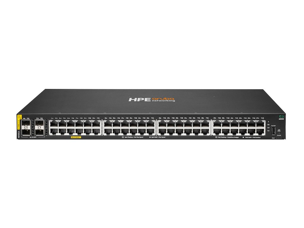 HPE Aruba Networking CX 6000 48G Class4 PoE 4SFP 370W Switch Administreret L2 Gigabit Ethernet (10/100/1000) Strøm over Ethernet (PoE) 1U