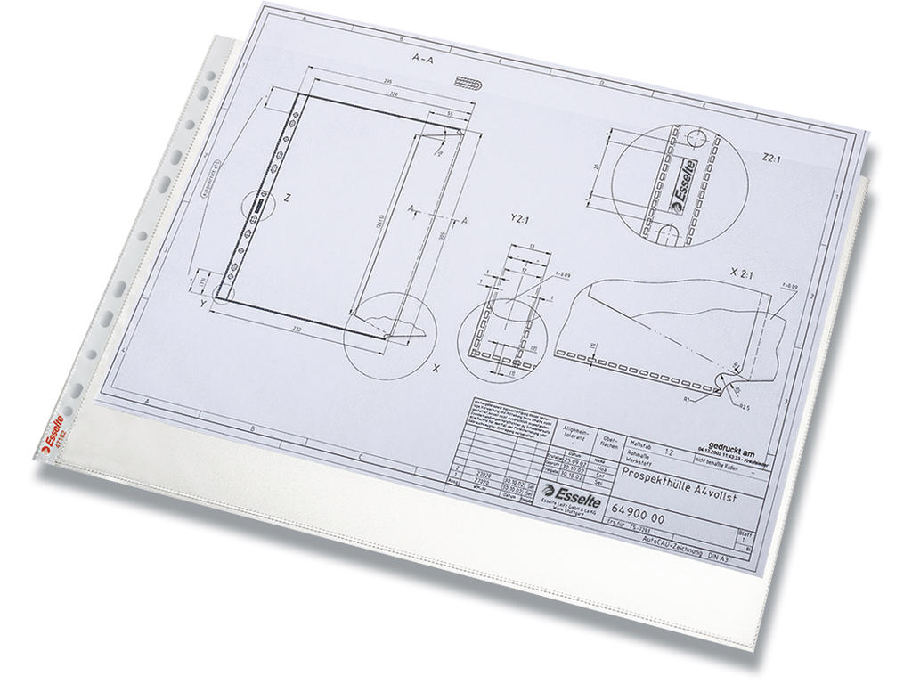 Plastlomme, A3, Åben top-tværformat, 0.085 mm, 10 stk, Esselte 
