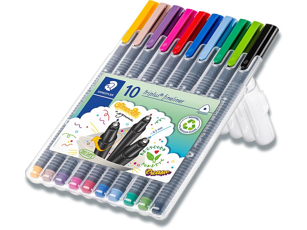 Fineliner, Assorteret, 0.3 mm, 10 stk, Staedtler Triplus 334