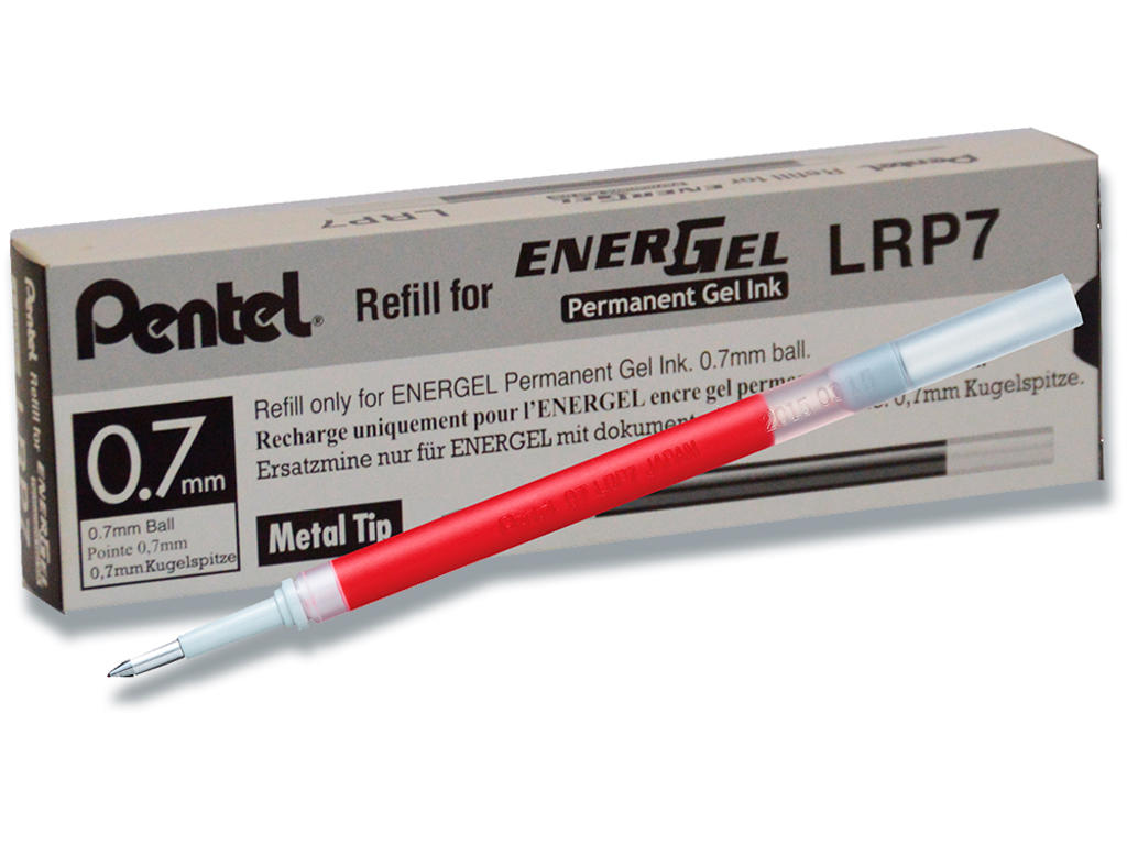 Rollerball gelpen refill, 0.7 mm, 0.35 mm, Rød, Pentel EnerGel LRP7-BX