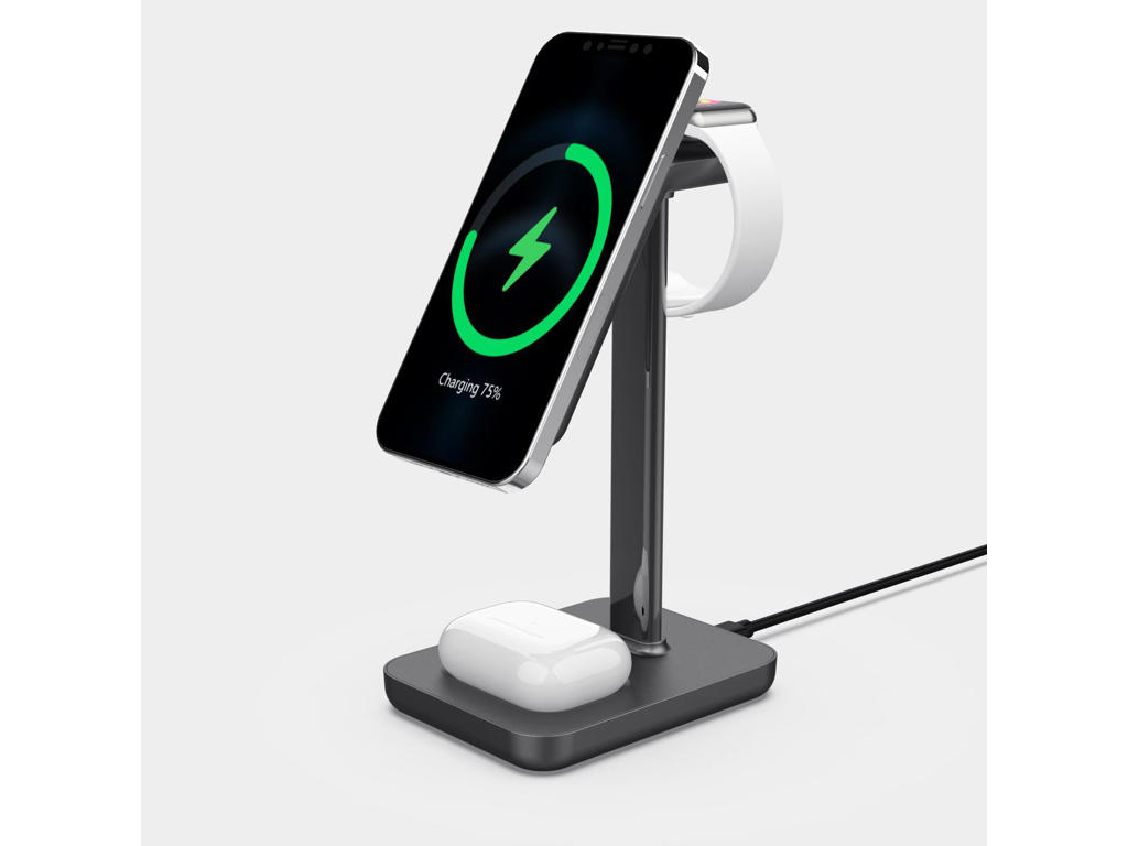 eSTUFF ES638201 oplader til mobil enhed Smartphone Aluminium Vekselstrøm Trådløs opladning Hurtig opladning Indendørs