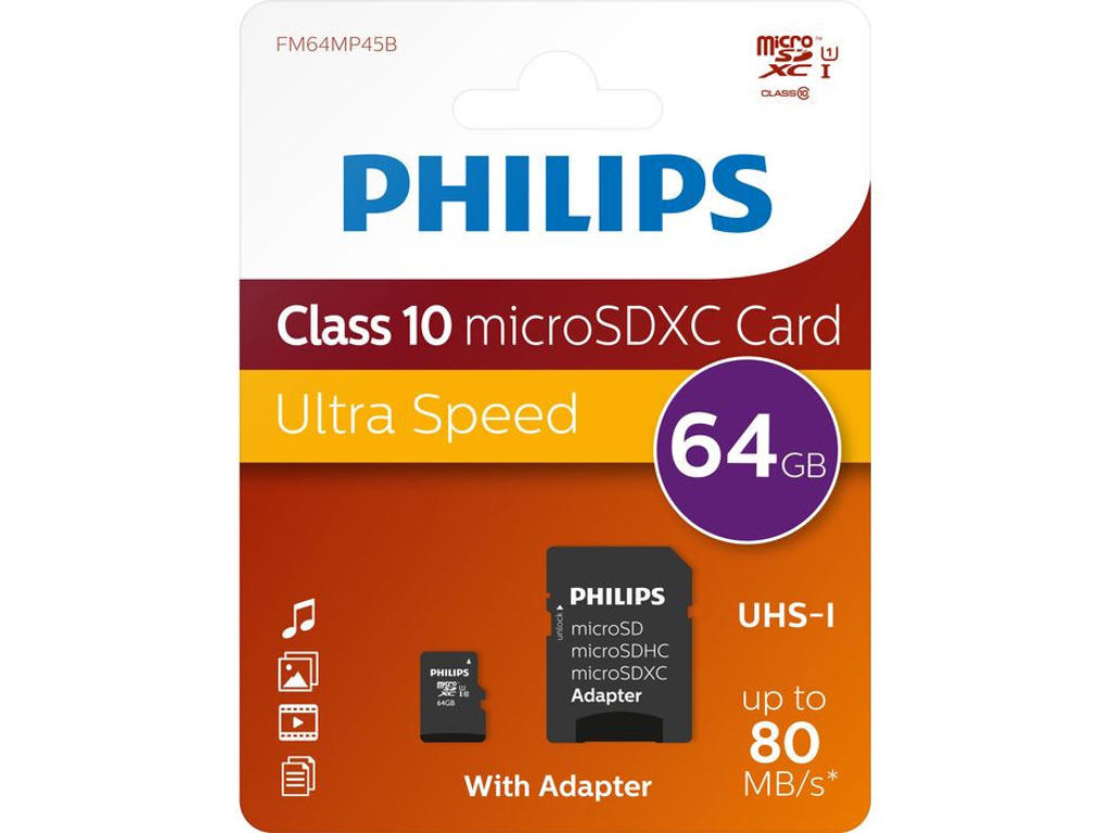 Philips FM64MP45B/10 hukommelseskort 64 GB MicroSDHC UHS-I Klasse 10