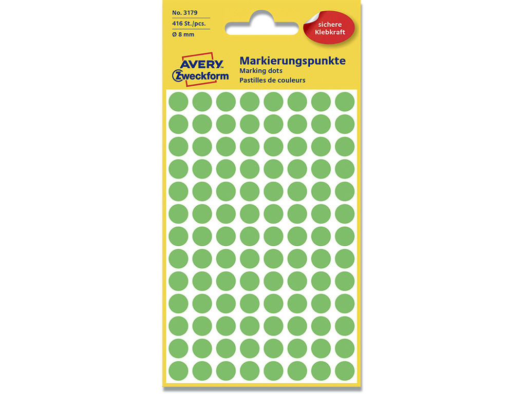 Etiketter, Ø8 mm, Neon grøn, 416 etiketter i alt, Avery 