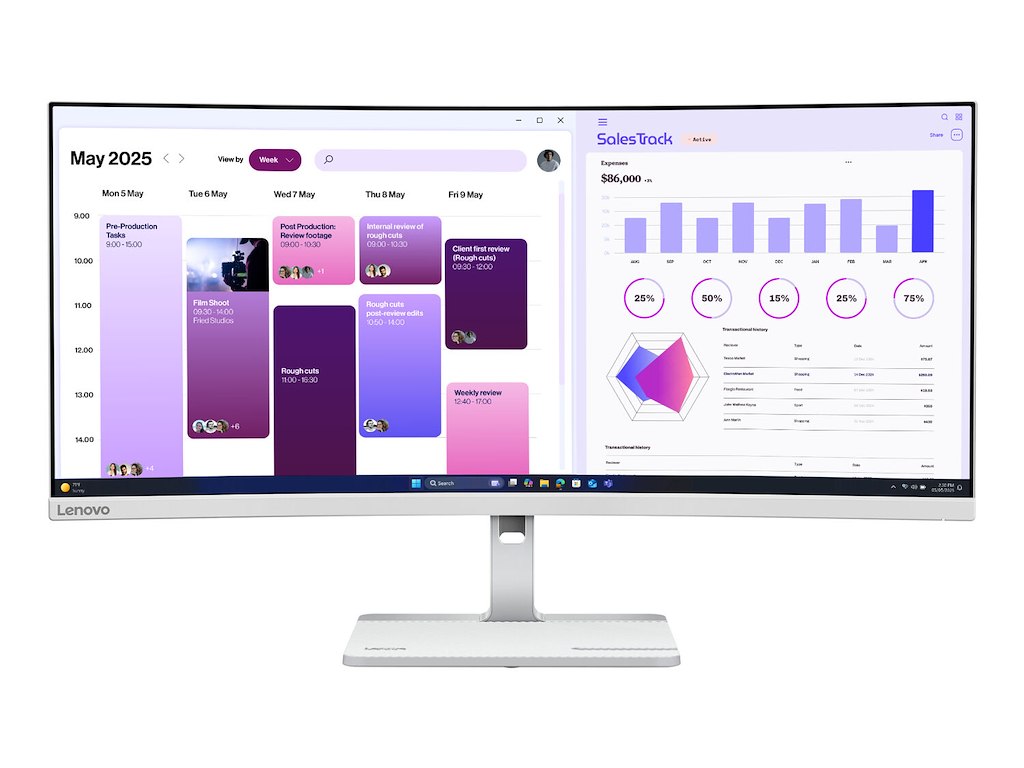 Lenovo L34W-4C computerskærm 86,4 cm (34") 3440 x 1440 pixel UltraWide Quad HD LED Grå