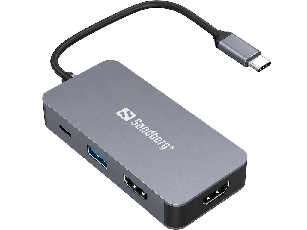 Sandberg USB-C Dual HDMI Dock 7in1 Ledningsført USB 3.2 Gen 1 (3.1 Gen 1) Type-C Aluminium