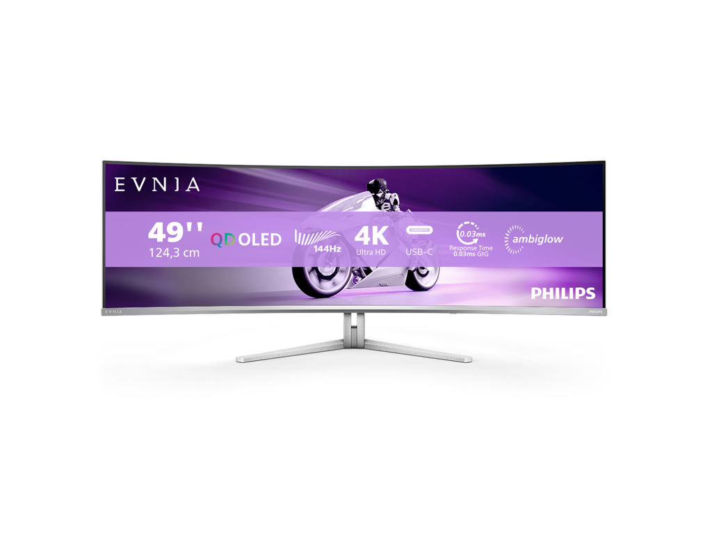 Philips Evnia 8000 49M2C8900L/00 computerskærm 124,2 cm (48.9") 5120 x 1440 pixel Dual QHD QD-OLED Hvid