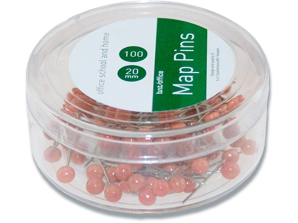 Kortnåle, Rød, 4x20 mm, 100 stk, BNT Office 