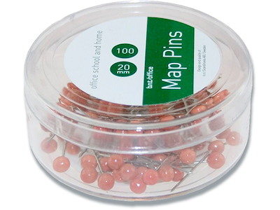 Kortnåle, Rød, 4x20 mm, 100 stk, BNT Office 