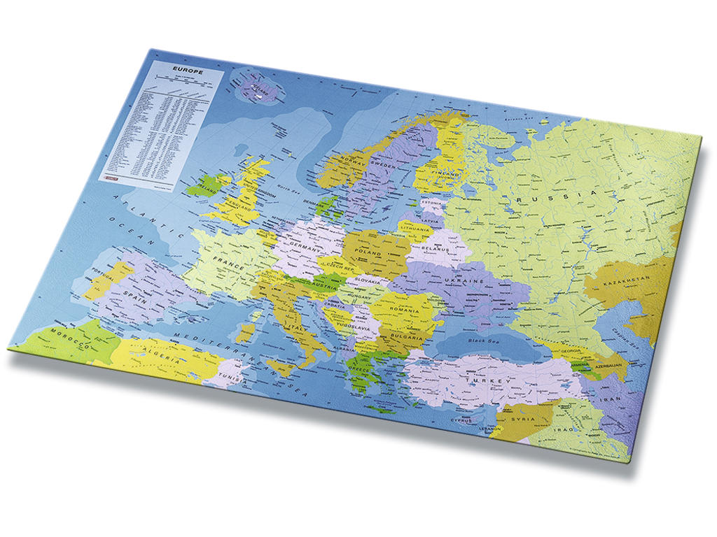Skriveunderlag, 40x65 cm, Med Europakort, Uden dækplade, Esselte Europost 