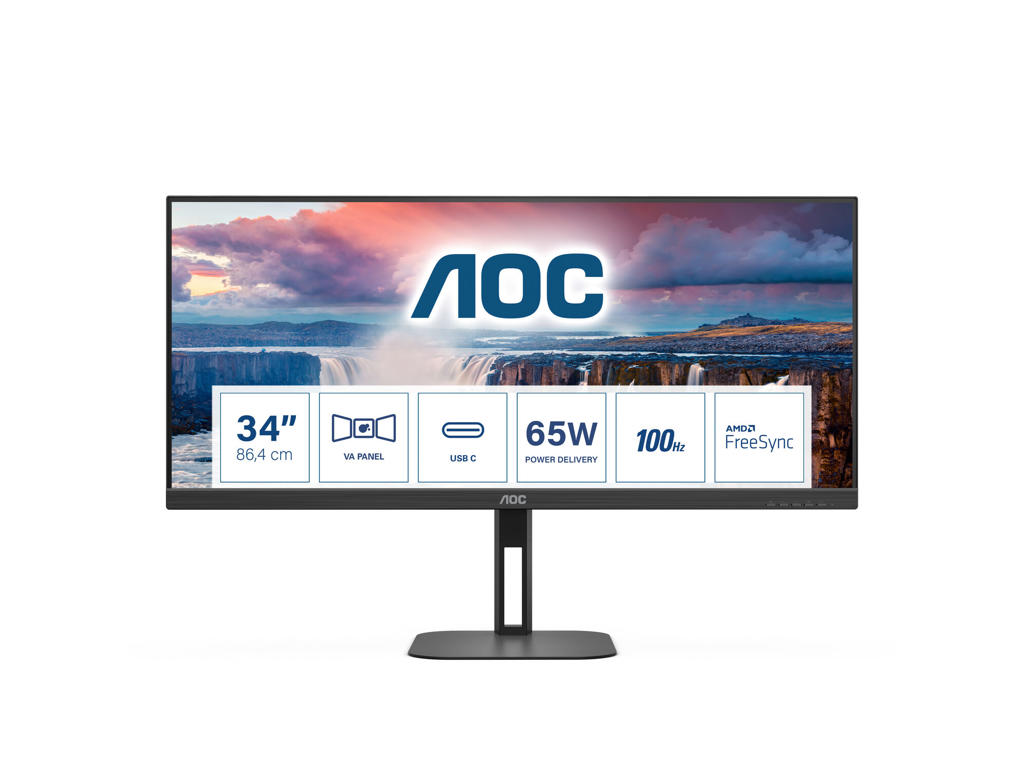 AOC V5 U34V5C/BK computerskærm 86,4 cm (34") 3440 x 1440 pixel UltraWide Quad HD LCD Sort