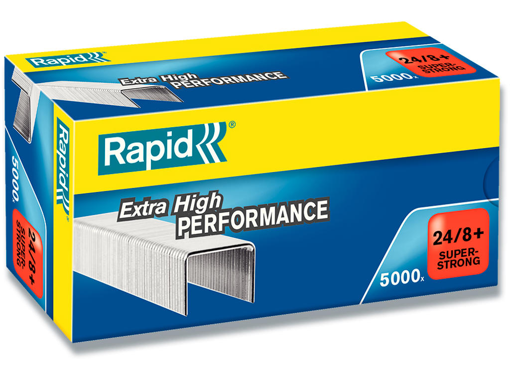 Hæfteklammer, Klamme 24/8+, 50 ark, 5.000 klammer, Rapid Super Strong