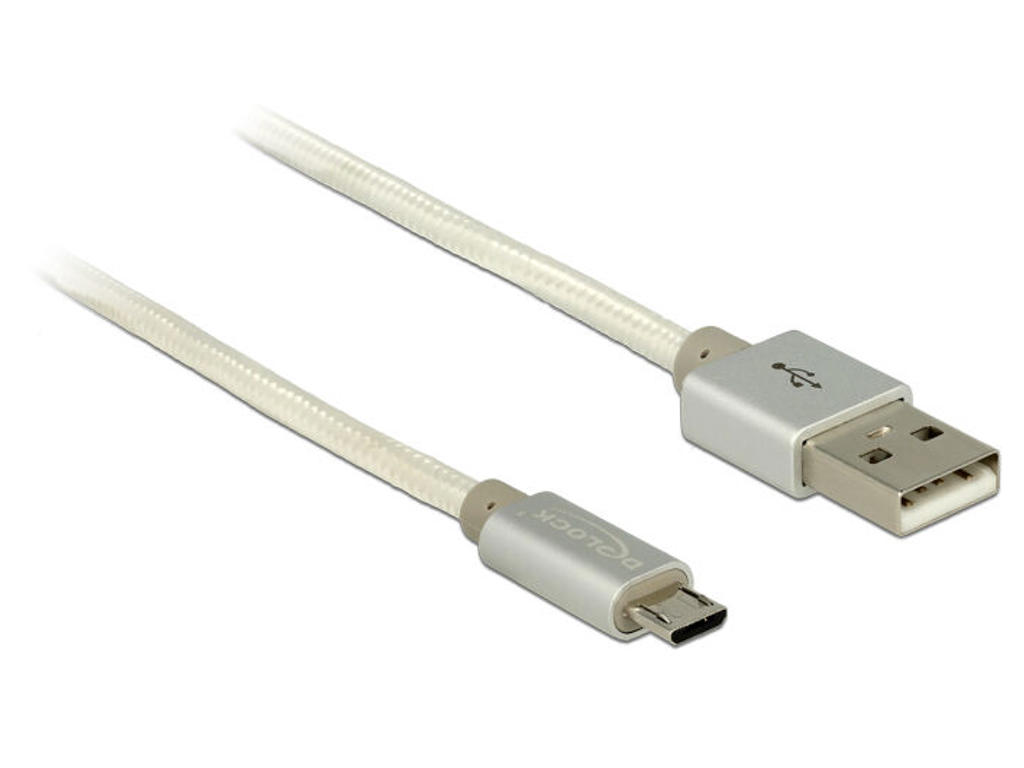 DeLOCK 2m, USB2.0-A/USB2.0 Micro-B USB-kabel USB A Micro-USB B Sølv, Hvid