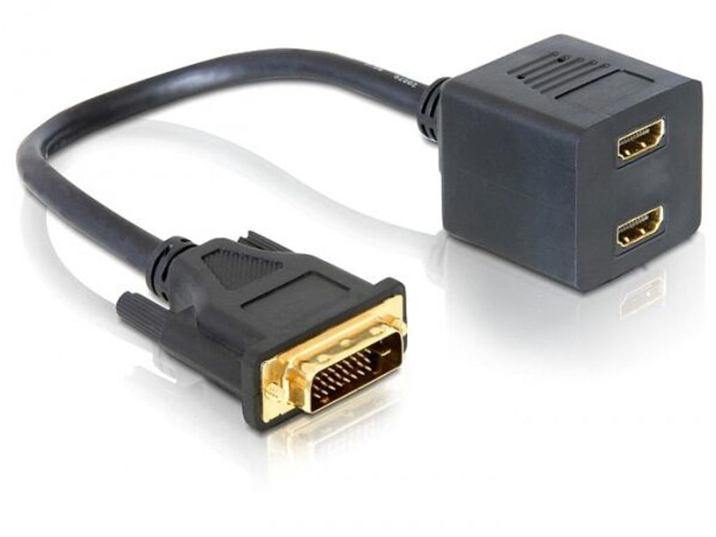 DeLOCK Adapter DVI 25 male > 2x HDMI female 0,2 m DVI-D 2 x HDMI Sort