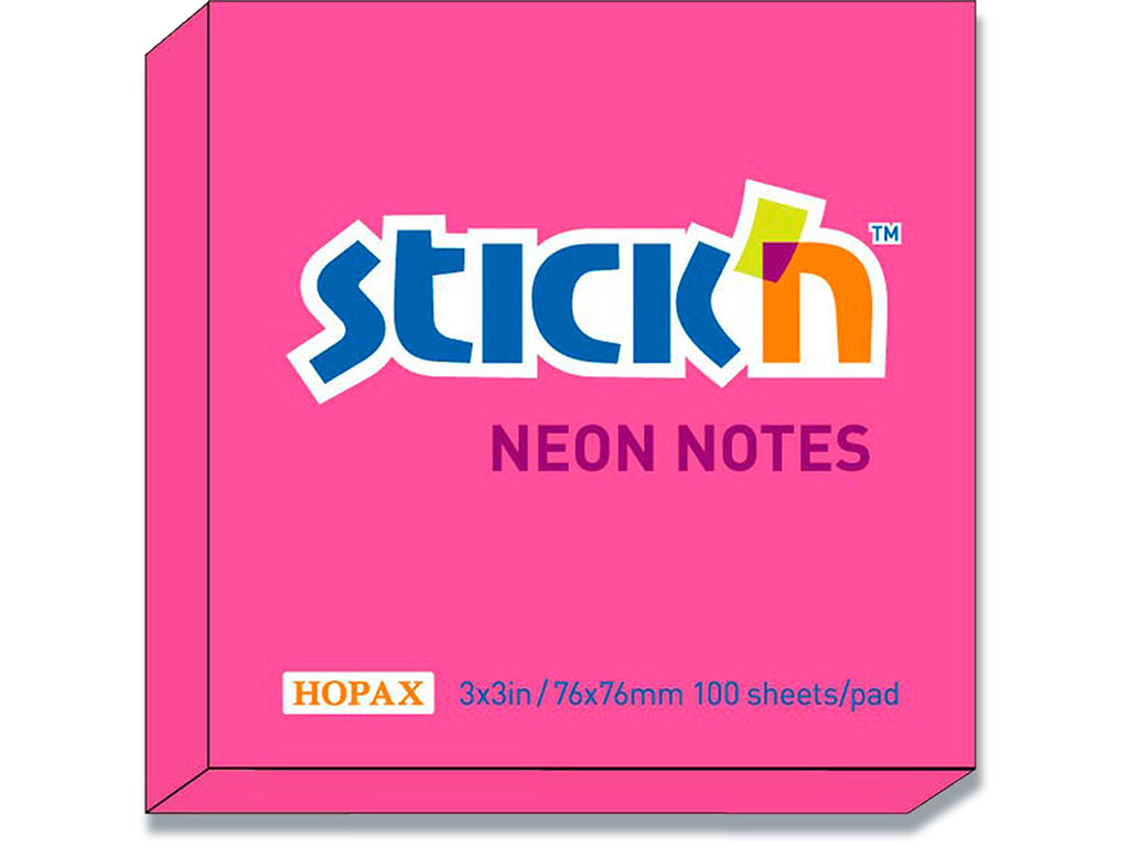 Memonotes, 76x76 mm, Neon rød, 1 blok, Stick'n 