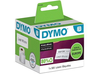 Labeletiketter, Navneskilt, 41x89 mm, 1 rulle af 300 etiketter, Dymo LabelWriter 11356