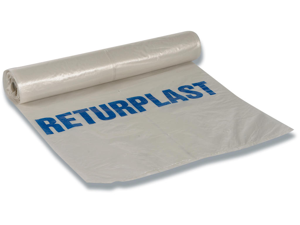 Affaldssække, Med knudehåndtag, 125 liter, 1 rulle, 8 sække pr rulle, Abena ''Returplast''