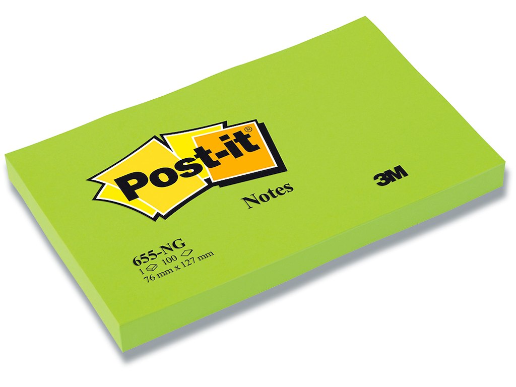 Memonotes, 76x127 mm, Neon grøn, 1 blok, Post-it 
