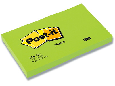Memonotes, 76x127 mm, Neon grøn, 1 blok, Post-it 