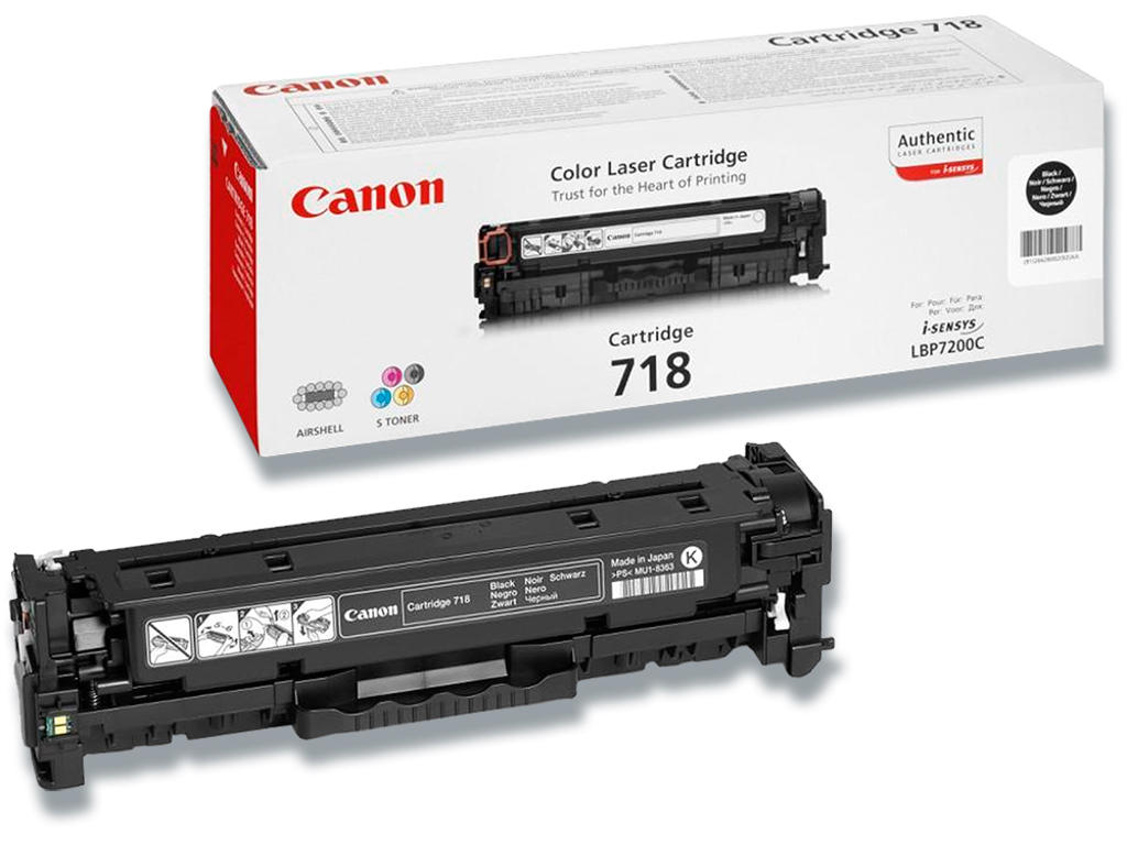 Toner, 718BK, Black-sort, 3.400 sider, Canon 2662B002
