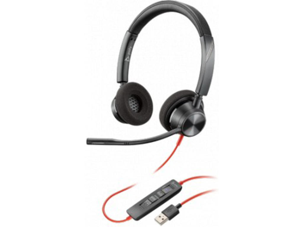 POLY Blackwire 3320 Headset Ledningsført Kontor/Callcenter USB Type-A Sort, Rød