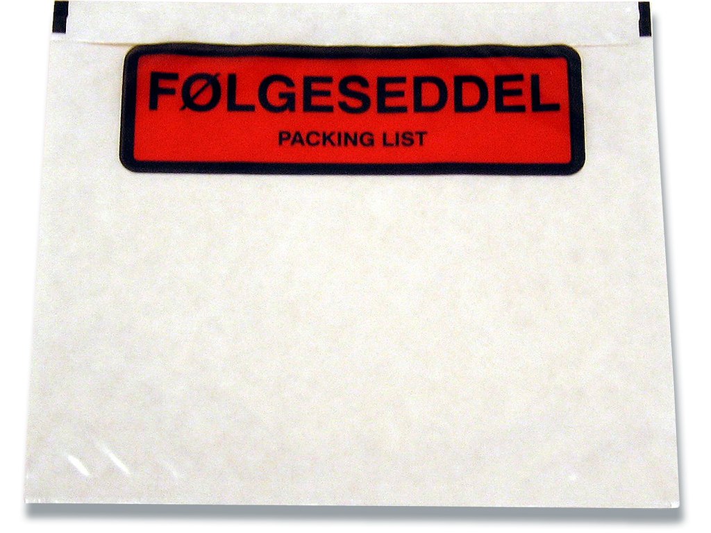 Følgeseddellommer, ''Følgeseddel''/''Packing List'', A7, 1000 lommer, 