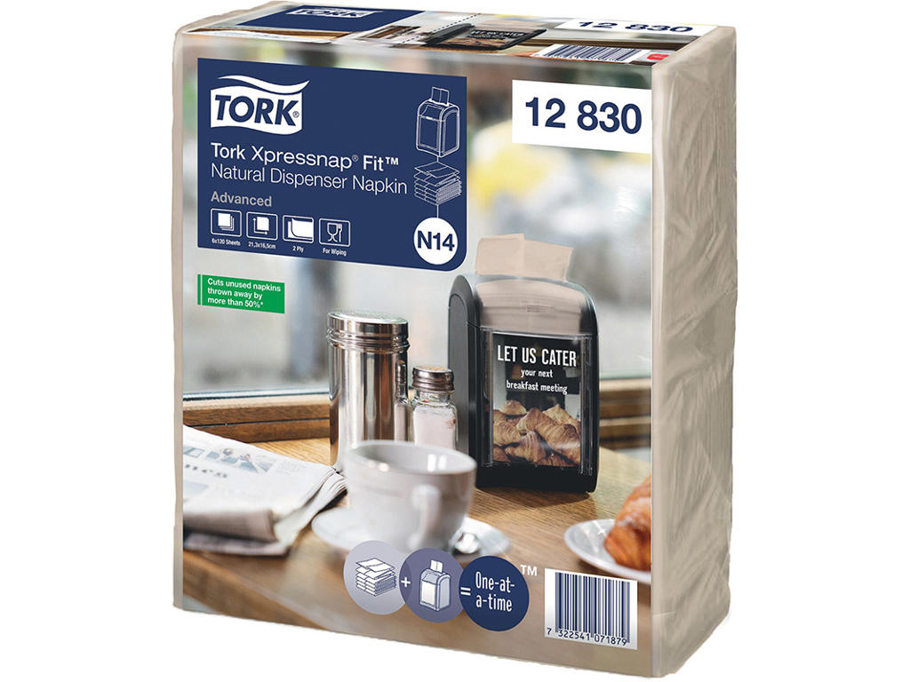 Dispenserservietter, 2 lag, Natur, 21.3x16.5 cm, 4320 stk, Tork Xpressnap Fit N14