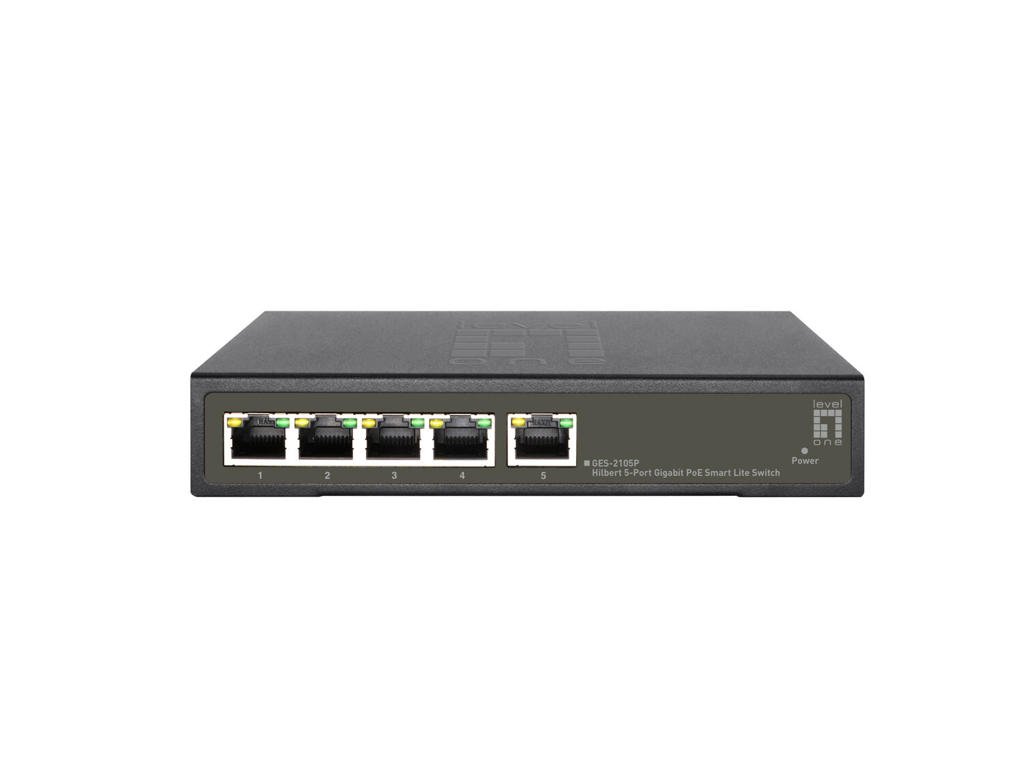 LevelOne Hilbert 5-Port Gigabit PoE Smart Lite Switch, 802.3at/af PoE, 4 PoE Outputs, 60W PoE Power Budget