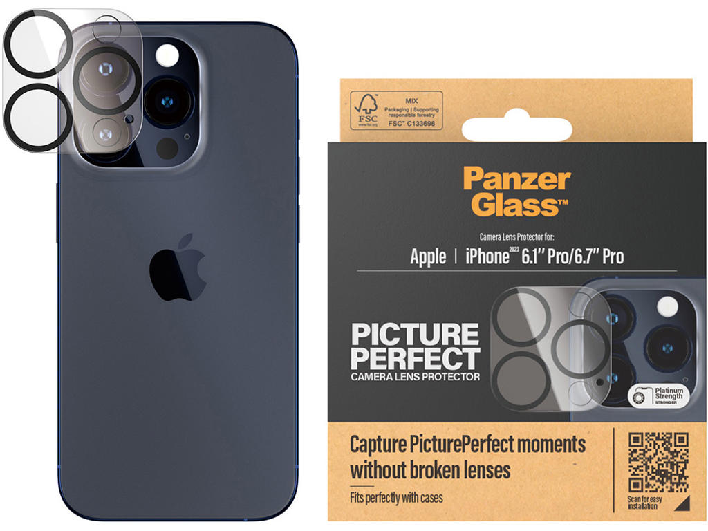 Kameralinsebeskytter, iPhone 15 Pro og iPhone 15 Pro Max, Sort, 1 sæt, PanzerGlass PicturePerfect