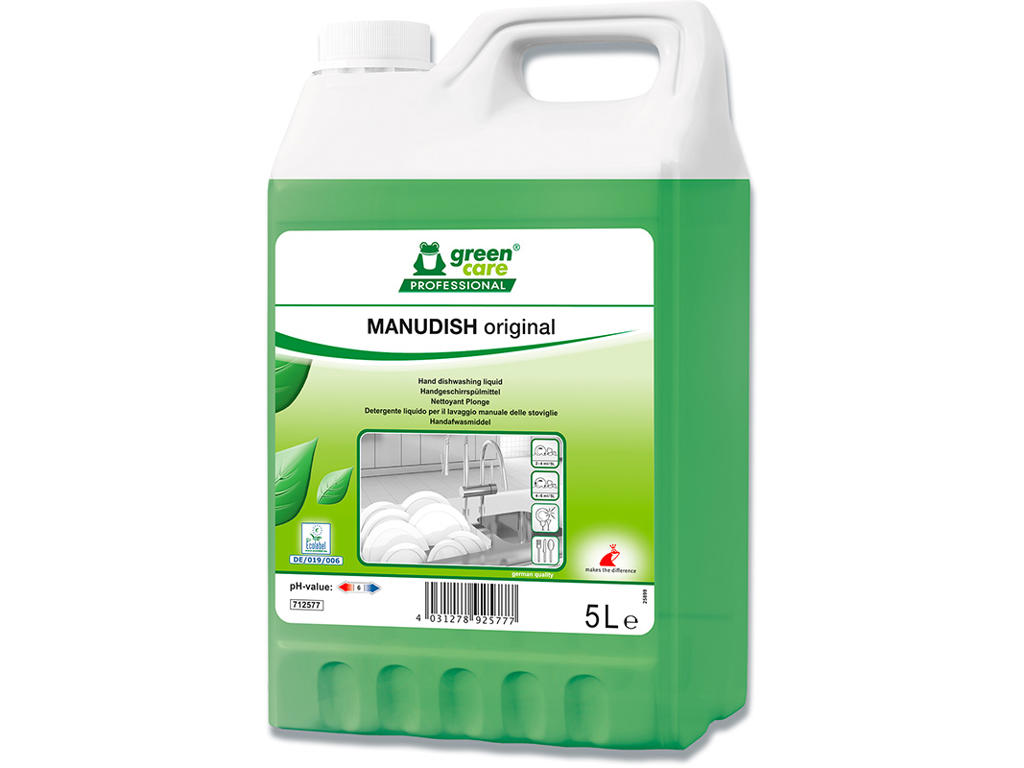Opvaskemiddel, Håndopvask, Med farve, Med parfume, 5 liter, Tana Green Care Manudish Original