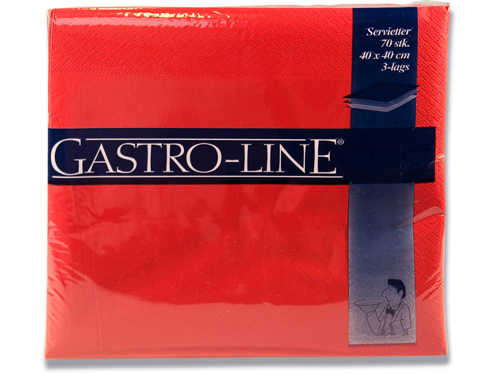Servietter, 3 lag, Rød, 33x33 cm, 70 stk, Gastro