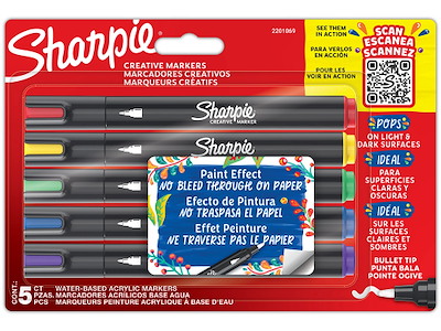 Marker, Bullet tip, Assorterede farver, 5 stk, Sharpie Creative Acrylic 